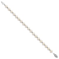 14K White Gold 6-7mm White Near-Round Freshwater Cultured Pearl Beaded Bracelet, 7" view 2