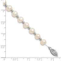 14K White Gold 6-7mm White Near-Round Freshwater Cultured Pearl Beaded Bracelet, 7" view 3