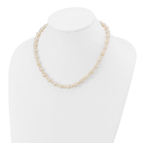 14k White Gold 5-8mm White Near-Round Freshwater Cultured Pearl 18 inch Necklace