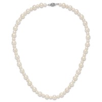 14K White Gold 5-8mm White Near-Round Freshwater Cultured Pearl Necklace, 18" view 5