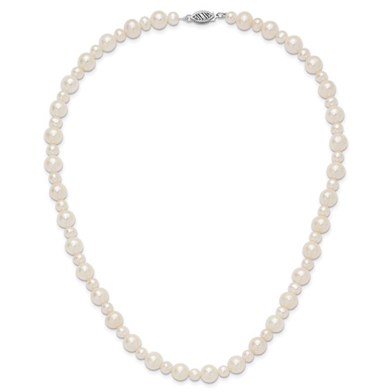 14k White Gold 5-8mm White Near-Round Freshwater Cultured Pearl 18 inch Necklace