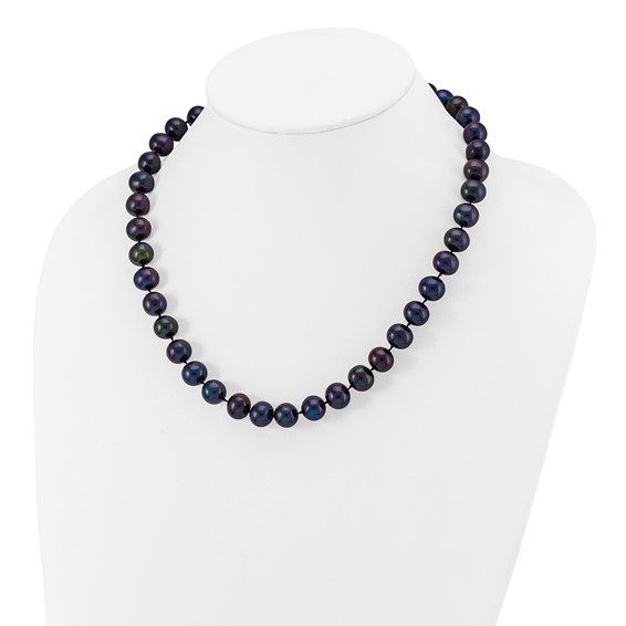 14k White Gold 10-11mm Black Near-Round Freshwater Cultured Pearl 18 inch Necklace