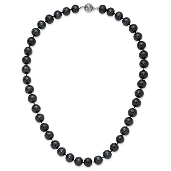 14k White Gold 10-11mm Black Near-Round Freshwater Cultured Pearl 18 inch Necklace