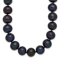 14K White Gold 10-11mm Black Near-Round Freshwater Cultured Pearl Necklace, 18" view 1