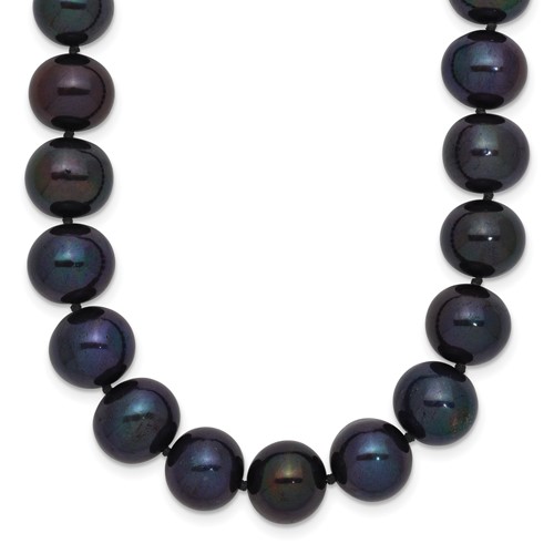 14K White Gold 10-11mm Black Near-Round Freshwater Cultured Pearl Necklace, 18"