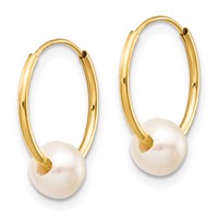 14K Yellow Gold 5-6mm White Semi-round Freshwater Cultured Pearl Endless Hoop Earrings view 2