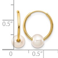 14K Yellow Gold 5-6mm White Semi-round Freshwater Cultured Pearl Endless Hoop Earrings view 4