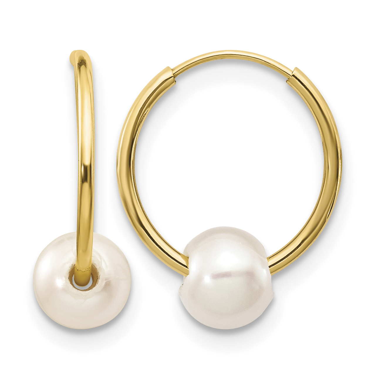 14k 5-6mm White Semi-round Freshwater Cultured Pearl Endless Hoop Earrings (XF590EW)