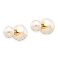 14K Yellow Gold 6-7mm and 9-10mm White Round Freshwater Cultured Pearl Screwback Post Earrings view 2