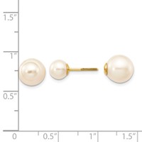 14K Yellow Gold 6-7mm and 9-10mm White Round Freshwater Cultured Pearl Screwback Post Earrings view 4