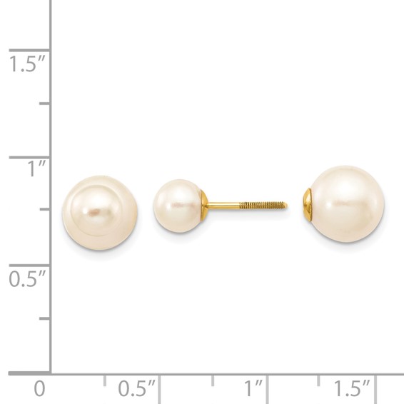 14k 6-7mm and 9-10mm White Round Freshwater Cultured Pearl Screwback Post Earrings