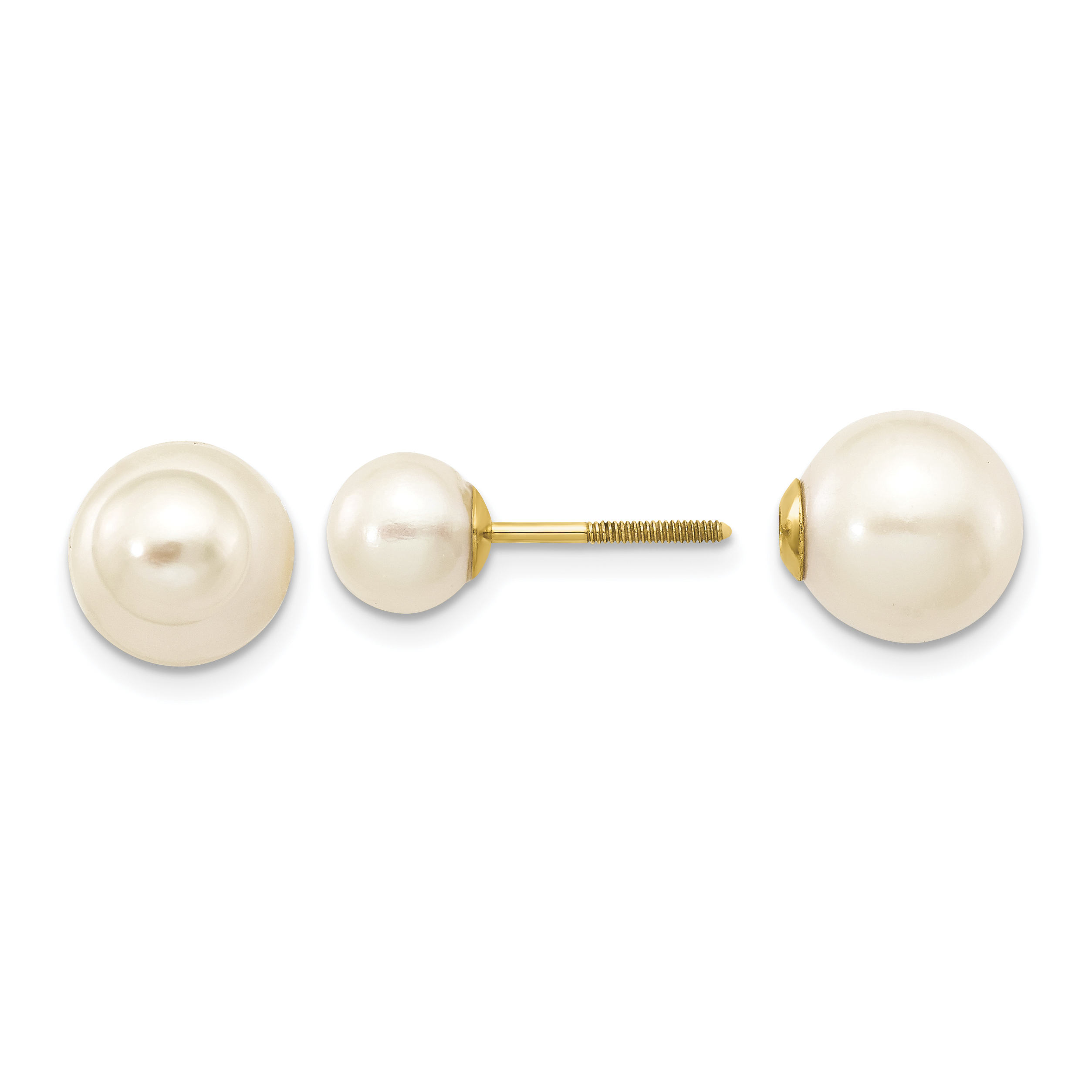 14k 6-7mm and 9-10mm White Round Freshwater Cultured Pearl Screwback Post Earrings (XF591EWW)