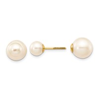 14K Yellow Gold 6-7mm and 9-10mm White Round Freshwater Cultured Pearl Screwback Post Earrings view 1