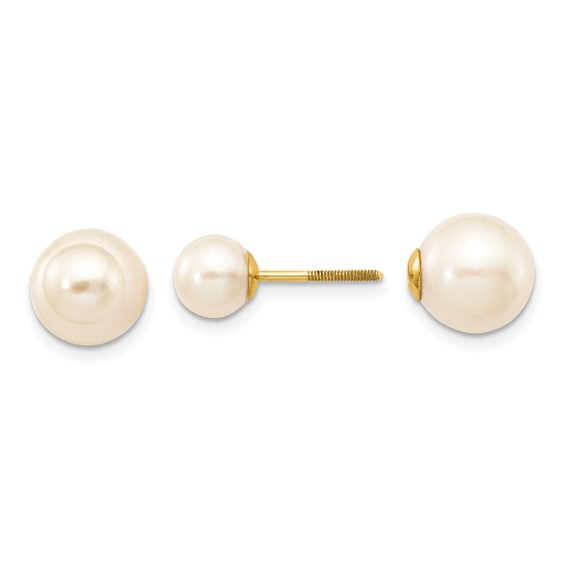 14k 6-7mm and 9-10mm White Round Freshwater Cultured Pearl Screwback Post Earrings