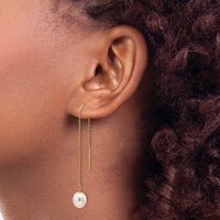14K 7-8mm White Rice Freshwater Cultured Pearl Dangle Threader Earrings view 3