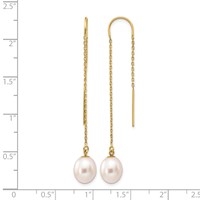 14K 7-8mm White Rice Freshwater Cultured Pearl Dangle Threader Earrings view 4