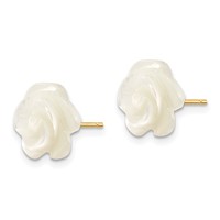 14K 10mm Yellow Gold White Mother of Pearl Flower Design Post Stud Earrings view 2