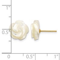 14K 10mm Yellow Gold White Mother of Pearl Flower Design Post Stud Earrings view 4