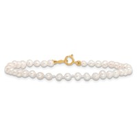 14K Yellow Gold Madi K 3-4mm White Egg Shape Freshwater Cultured Pearl Bracelet, 6" view 5