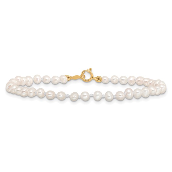 14k Madi K 3-4mm White Egg Shape Freshwater Cultured Pearl 6 inch Bracelet