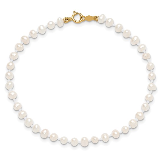14k Madi K 3-4mm White Egg Shape Freshwater Cultured Pearl 6 inch Bracelet