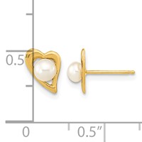 14K Yellow Gold 3-4mm White Button Freshwater Cultured Pearl Heart Post Earrings view 4