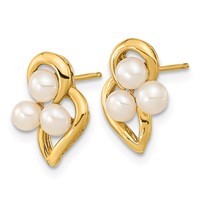 14K 3-4mm White Button Freshwater Cultured Pearl Post Earrings view 2