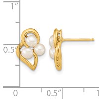 14K 3-4mm White Button Freshwater Cultured Pearl Post Earrings view 4