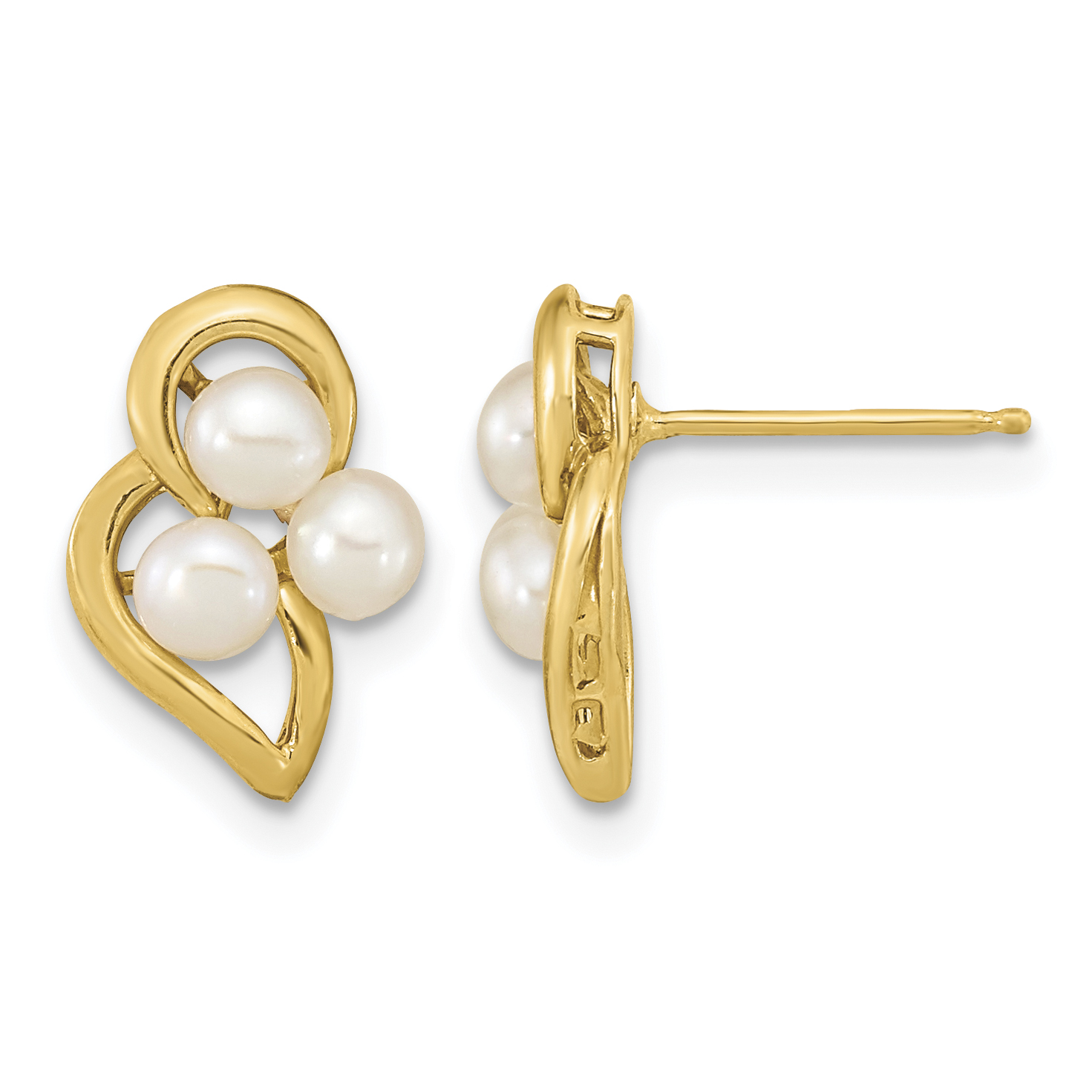 14k 3-4mm White Button Freshwater Cultured Pearl Post Earrings (XF602E)