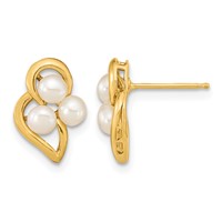 14K 3-4mm White Button Freshwater Cultured Pearl Post Earrings view 1