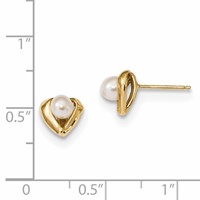 14K Yellow Gold 4-5mm White Rice Freshwater Cultured Pearl Post Earrings view 2