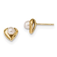 14K Yellow Gold 4-5mm White Rice Freshwater Cultured Pearl Post Earrings view 1