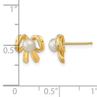 14K Yellow Gold 3-4mm White Button Freshwater Cultured Pearl Bow Post Earrings view 4