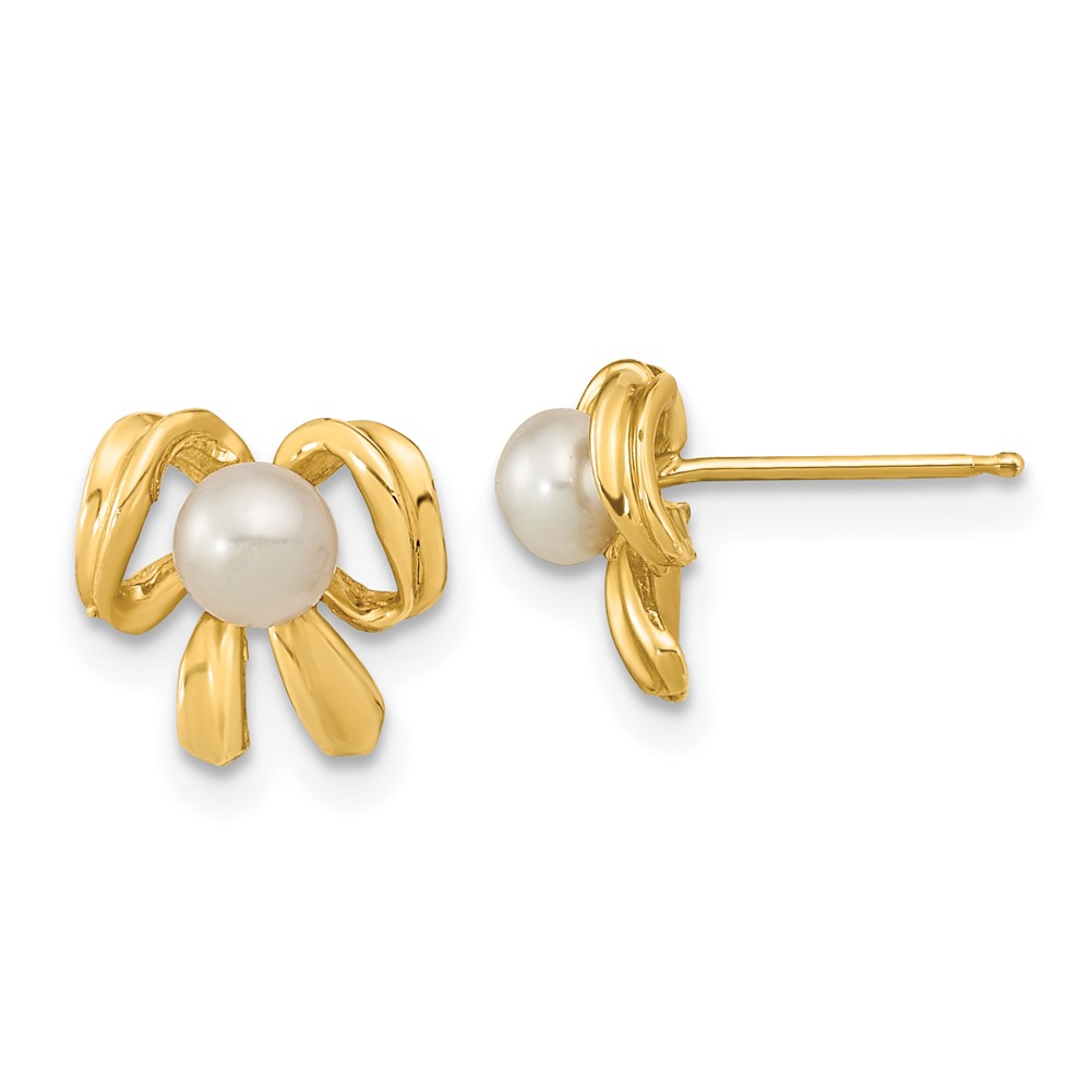 14k 3-4mm White Button Freshwater Cultured Pearl Post Earrings