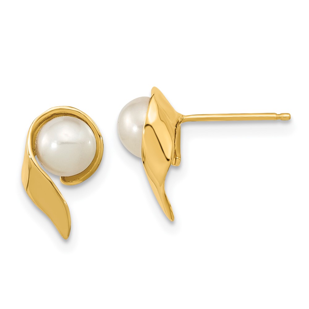 14k 5-6mm White Button Freshwater Cultured Pearl Post Earrings