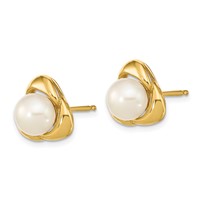 14K Yellow Gold 5-6mm White Button Freshwater Cultured Pearl Post Earrings view 2