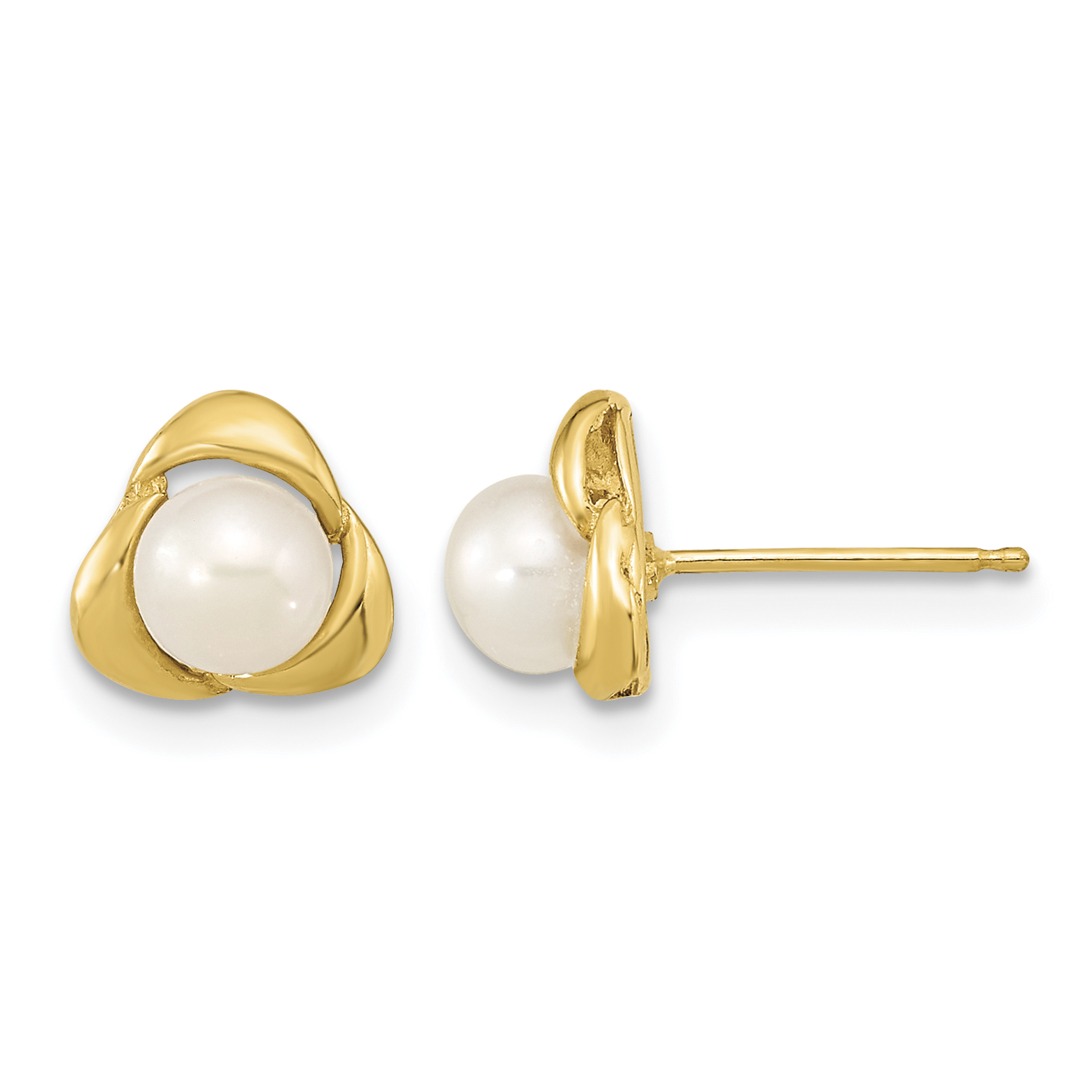 14k 5-6mm White Button Freshwater Cultured Pearl Post Earrings (XF608E)