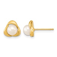 14K Yellow Gold 5-6mm White Button Freshwater Cultured Pearl Post Earrings view 1