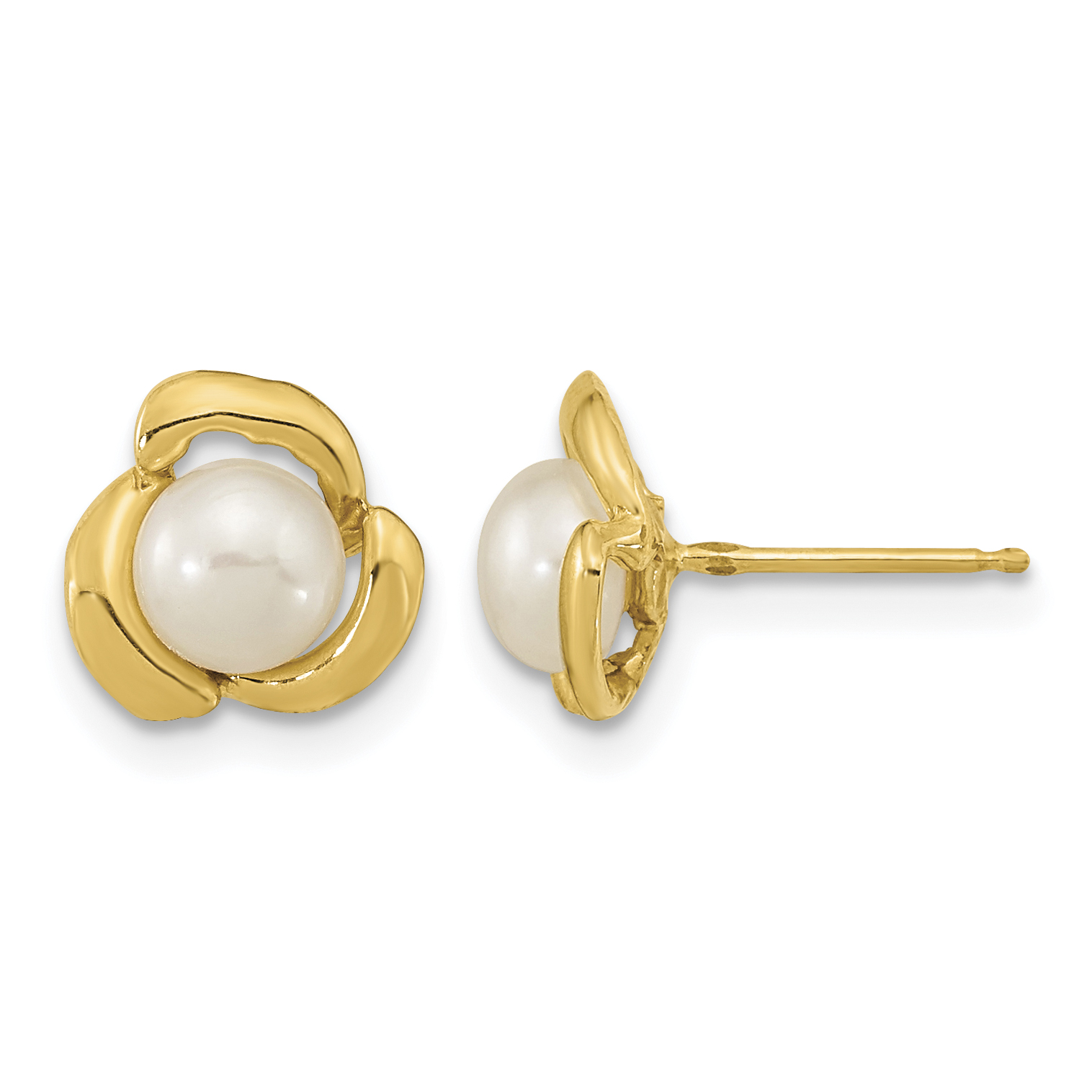 14k 5-6mm White Button Freshwater Cultured Pearl Post Earrings (XF609E)