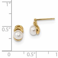 14K Yellow Gold 4-5mm White Button Freshwater Cultured Pearl Post Dangle Earrings view 2