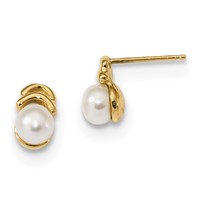 14K Yellow Gold 4-5mm White Button Freshwater Cultured Pearl Post Dangle Earrings view 1