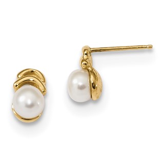 14k 4-5mm White Button Freshwater Cultured Pearl Post Dangle Earrings