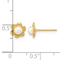 14K Yellow Gold 3-4mm White Button Freshwater Cultured Pearl Flower Post Earrings view 4