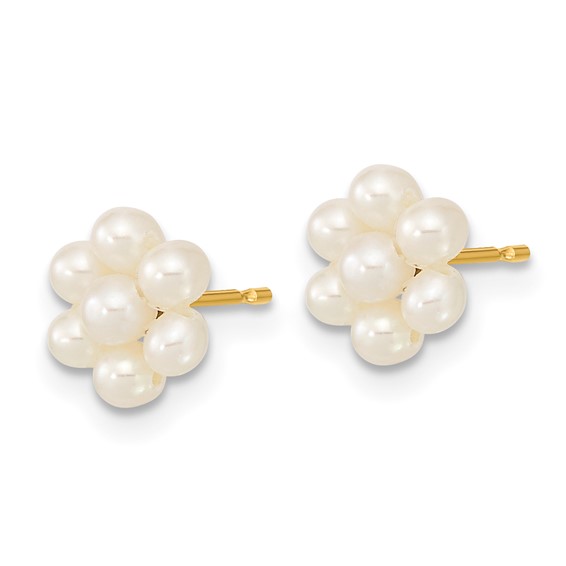14k 2-3mm White Button Freshwater Cultured Pearl Flower Post Earrings