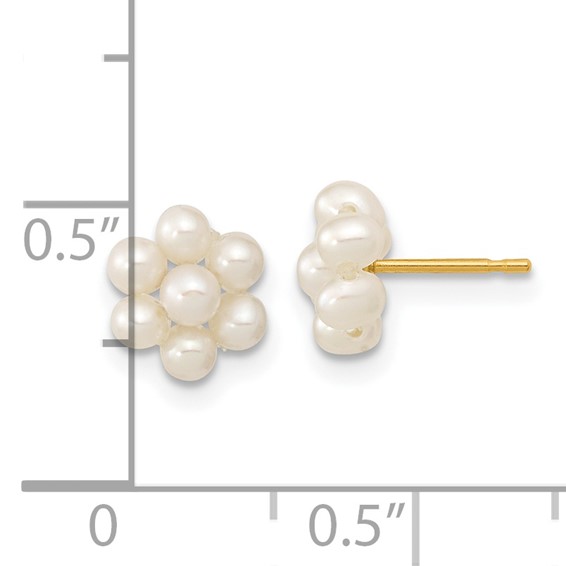 14k 2-3mm White Button Freshwater Cultured Pearl Flower Post Earrings