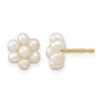 14K Yellow Gold 2-3mm White Button Freshwater Cultured Pearl Flower Post Earrings view 1