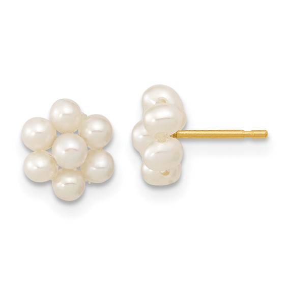 14k 2-3mm White Button Freshwater Cultured Pearl Flower Post Earrings