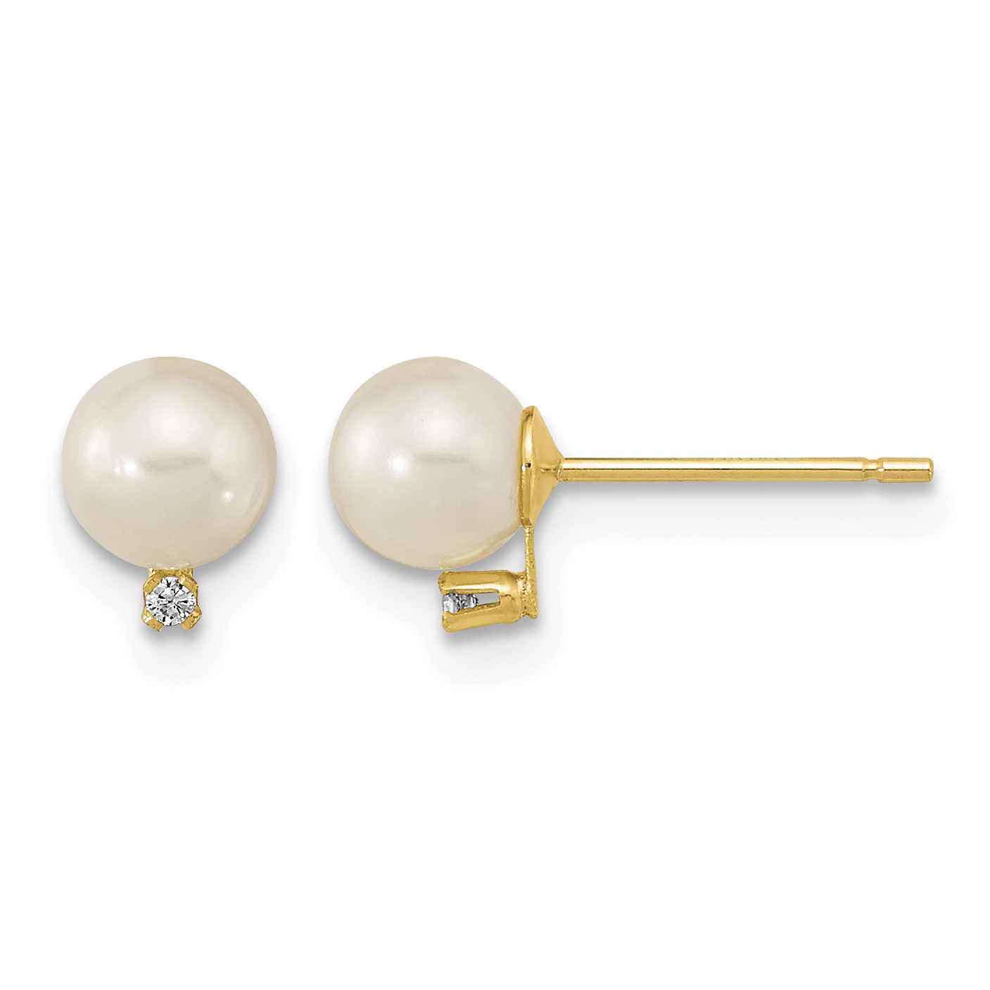 14k 5-5.5mm White Round Freshwater Cultured Pearl and CZ Post Earrings (XF620E)