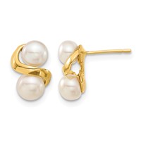 14K Yellow Gold 5-6mm White Button Freshwater Cultured Pearl Post Earrings and Pendant Set view 2