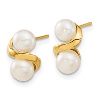14K Yellow Gold 5-6mm White Button Freshwater Cultured Pearl Post Earrings and Pendant Set view 3